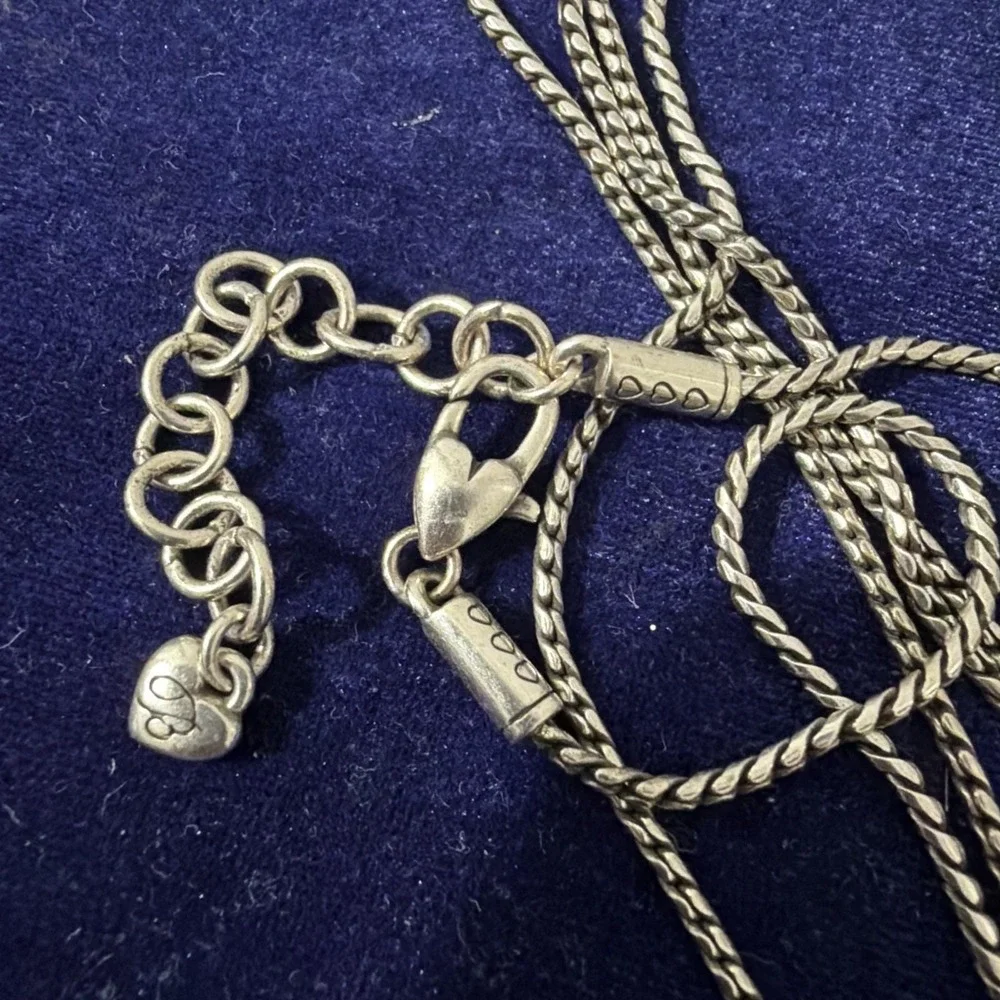 Brighton ALCAZAR Silver Scrolled Heart Crystal Long Necklace Badge Holder 32